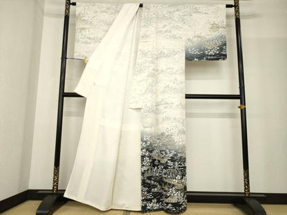 平和屋着物●訪問着 中国三大刺繍 汕頭刺繍 スワトウ刺繍 人物風景花文 暈し染め 金糸 健勝苑扱い 正絹 逸品 AABF8224ck