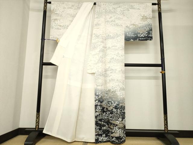 平和屋着物●訪問着 中国三大刺繍 汕頭刺繍 スワトウ刺繍 人物風景花文 暈し染め 金糸 健勝苑扱い 正絹 逸品 AABF8224ck