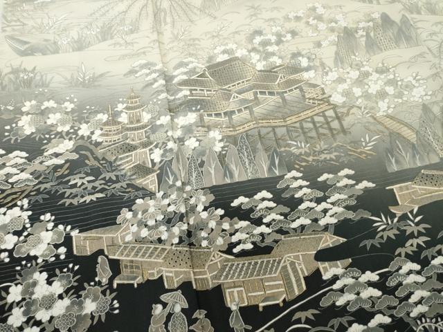 平和屋着物●訪問着 中国三大刺繍 汕頭刺繍 スワトウ刺繍 人物風景花文 暈し染め 金糸 健勝苑扱い 正絹 逸品 AABF8224ck