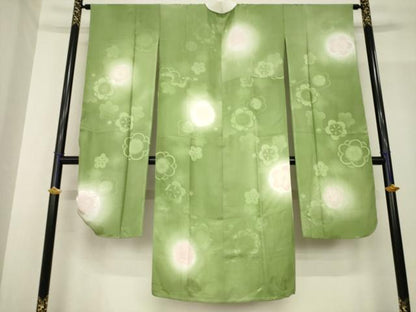 平和屋着物●振袖用長襦袢　無双仕立て　枝梅　ほたる暈し　半衿刺繍　正絹　逸品　AABF8226ck