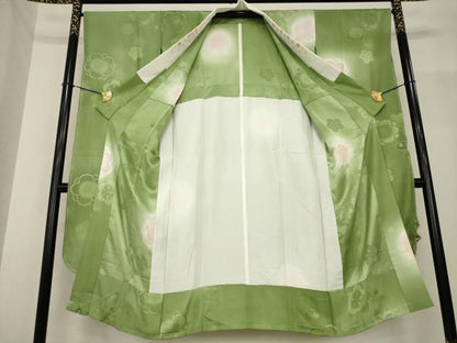 平和屋着物●振袖用長襦袢　無双仕立て　枝梅　ほたる暈し　半衿刺繍　正絹　逸品　AABF8226ck