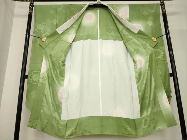 平和屋着物●振袖用長襦袢　無双仕立て　枝梅　ほたる暈し　半衿刺繍　正絹　逸品　AABF8226ck