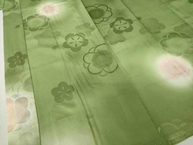 平和屋着物●振袖用長襦袢　無双仕立て　枝梅　ほたる暈し　半衿刺繍　正絹　逸品　AABF8226ck