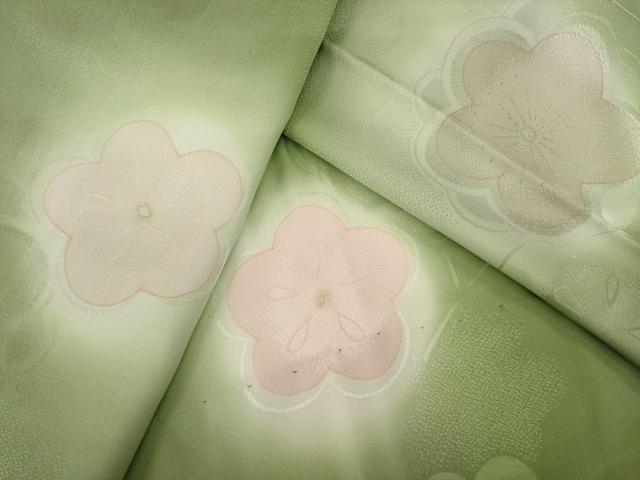 平和屋着物●振袖用長襦袢　無双仕立て　枝梅　ほたる暈し　半衿刺繍　正絹　逸品　AABF8226ck