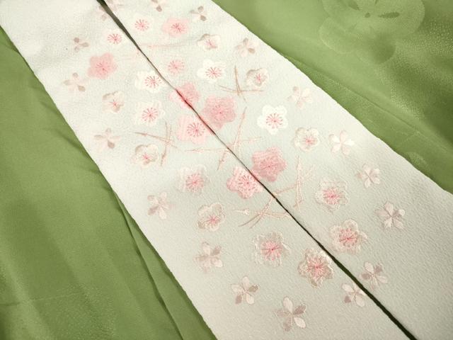 平和屋着物●振袖用長襦袢　無双仕立て　枝梅　ほたる暈し　半衿刺繍　正絹　逸品　AABF8226ck