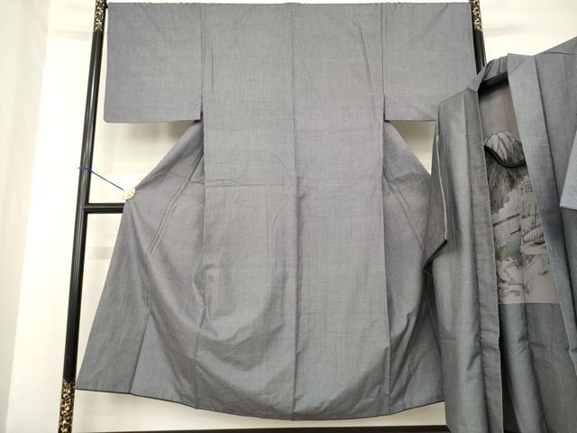 平和屋着物●男性　紬　アンサンブル　格子　正絹　逸品　AABF8227ck