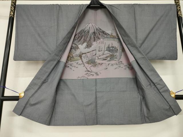 平和屋着物●男性　紬　アンサンブル　格子　正絹　逸品　AABF8227ck
