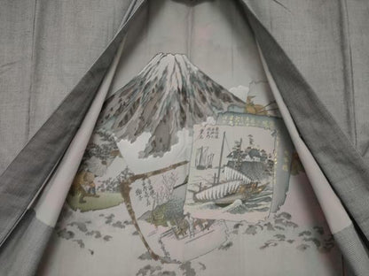 平和屋着物●男性　紬　アンサンブル　格子　正絹　逸品　AABF8227ck