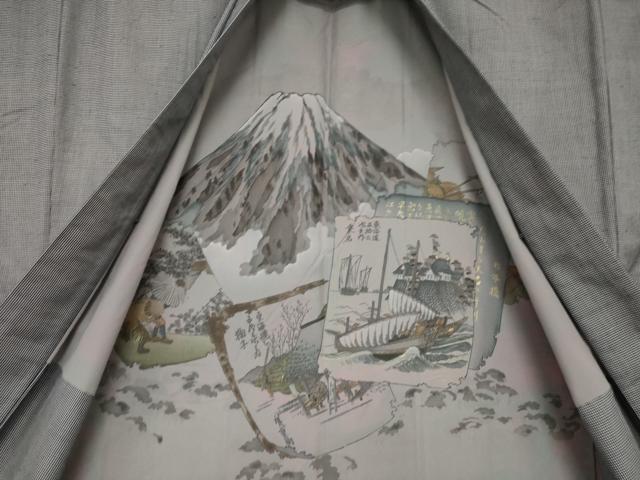 平和屋着物●男性　紬　アンサンブル　格子　正絹　逸品　AABF8227ck