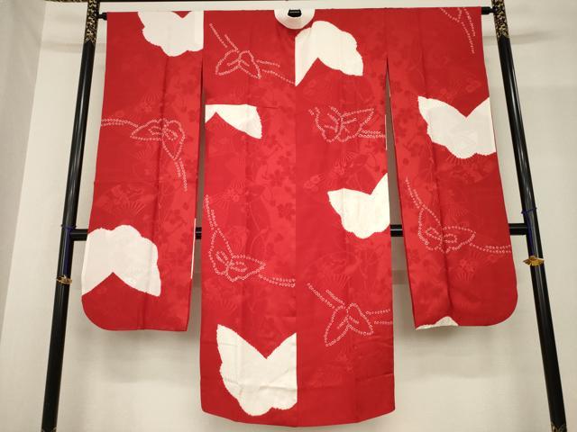 平和屋着物●振袖用長襦袢　袷　絞り　舞蝶文　正絹　逸品　AABF8229ck