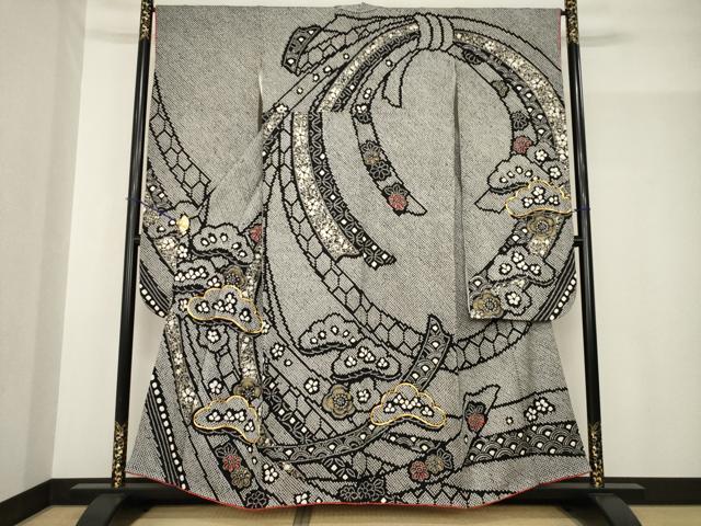 平和屋着物●豪華振袖　総絞り　駒刺繍　吉祥松文　正絹　逸品　AABF8233ck