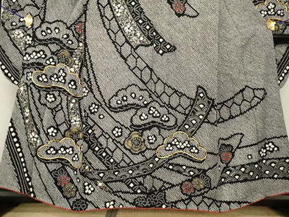 平和屋着物●豪華振袖　総絞り　駒刺繍　吉祥松文　正絹　逸品　AABF8233ck