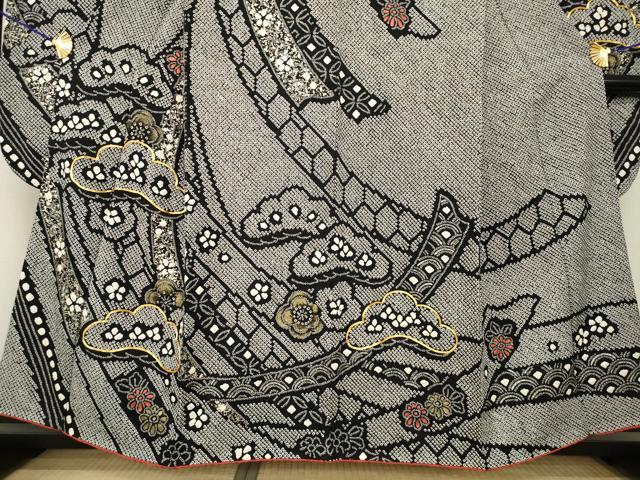 平和屋着物●豪華振袖　総絞り　駒刺繍　吉祥松文　正絹　逸品　AABF8233ck
