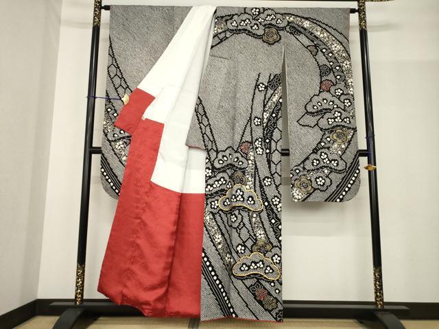 平和屋着物●豪華振袖　総絞り　駒刺繍　吉祥松文　正絹　逸品　AABF8233ck