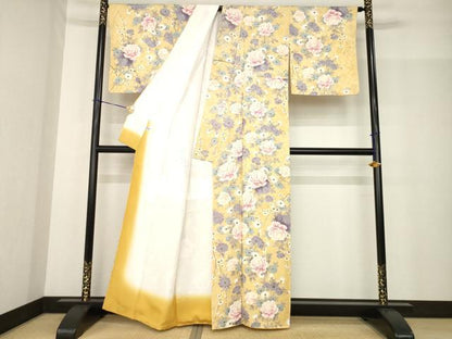 平和屋着物●上質な小紋　草花文　正絹　逸品　AABF8236ck