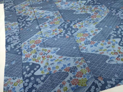 平和屋着物●長襦袢　無双仕立て　流水花文　正絹　逸品　AABF8238ck