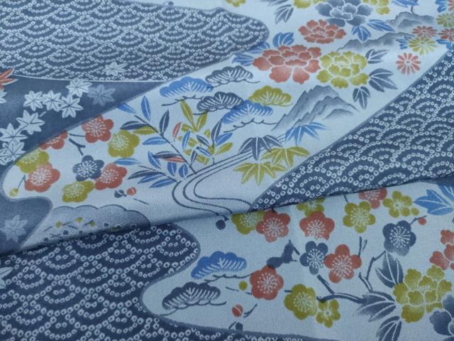 平和屋着物●長襦袢　無双仕立て　流水花文　正絹　逸品　AABF8238ck
