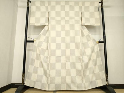 平和屋着物●本塩沢　市松文　正絹　逸品　AABF8240ck