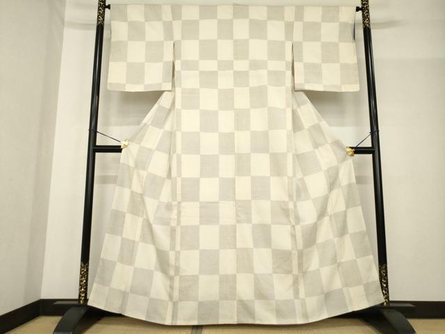 平和屋着物●本塩沢　市松文　正絹　逸品　AABF8240ck