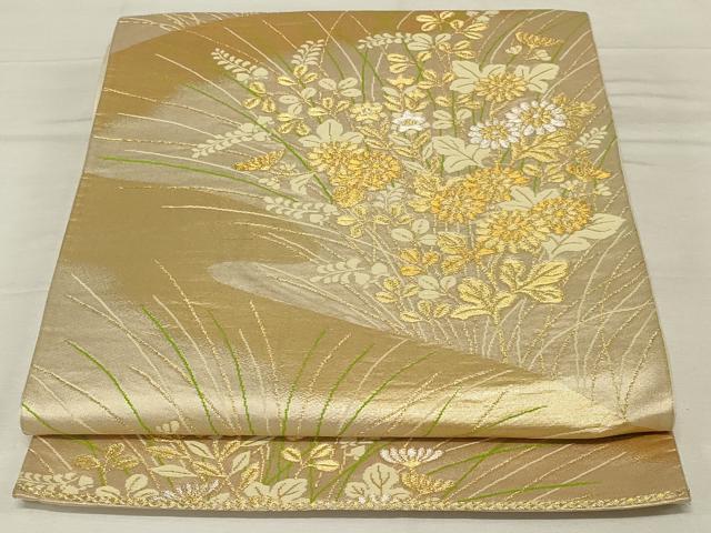 平和屋着物◎六通柄袋帯 草花文 金銀糸 正絹 逸品 AABF8245ou