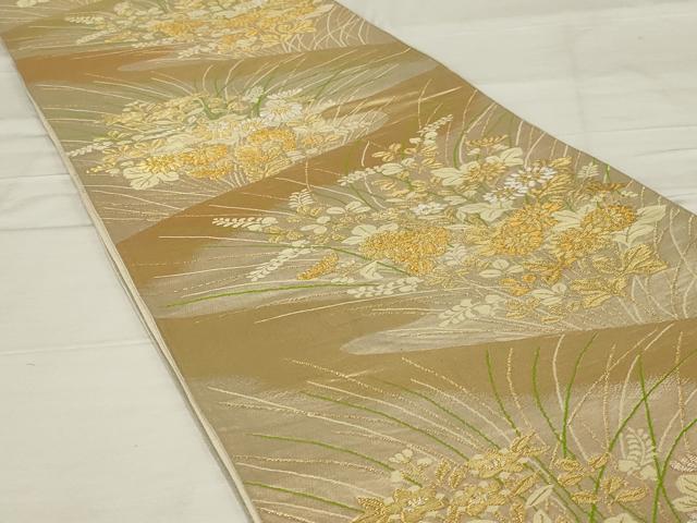 平和屋着物◎六通柄袋帯 草花文 金銀糸 正絹 逸品 AABF8245ou
