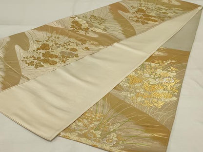 平和屋着物◎六通柄袋帯 草花文 金銀糸 正絹 逸品 AABF8245ou