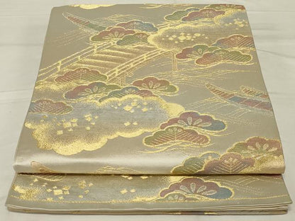 平和屋着物◎六通柄袋帯　渡橋風景文　金糸　正絹　逸品　AABF8246ou