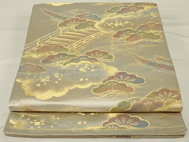平和屋着物◎六通柄袋帯　渡橋風景文　金糸　正絹　逸品　AABF8246ou