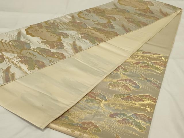 平和屋着物◎六通柄袋帯　渡橋風景文　金糸　正絹　逸品　AABF8246ou