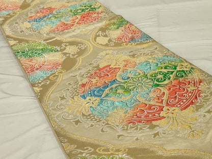 平和屋着物◎六通柄袋帯　洋花文　金銀糸　正絹　逸品　AABF8247ou