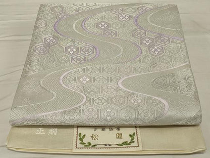 平和屋着物◎六通柄袋帯 流水吉祥文 銀糸 正絹 逸品 未使用 AABF8249ou