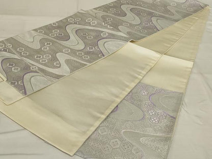平和屋着物◎六通柄袋帯 流水吉祥文 銀糸 正絹 逸品 未使用 AABF8249ou