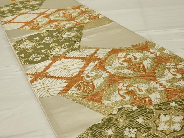 平和屋着物◎六通柄袋帯　唐織　双鶴花文　金糸　正絹　逸品　AABF8250ou