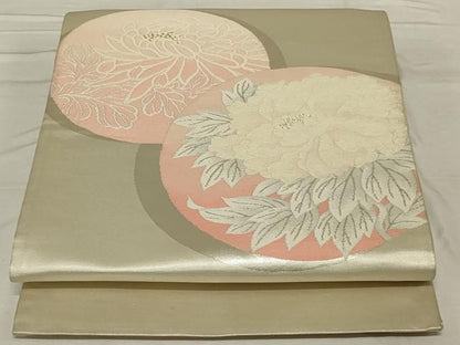 平和屋着物◎太鼓柄袋帯 唐織 花丸文 銀糸 正絹 逸品 AABF8253ou
