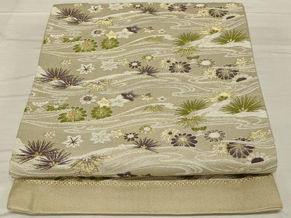 平和屋着物◎六通柄袋帯　流水花文　金糸　正絹　逸品　AABF8256ou