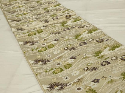 平和屋着物◎六通柄袋帯　流水花文　金糸　正絹　逸品　AABF8256ou