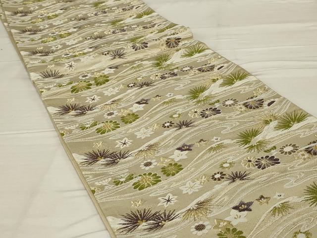 平和屋着物◎六通柄袋帯　流水花文　金糸　正絹　逸品　AABF8256ou