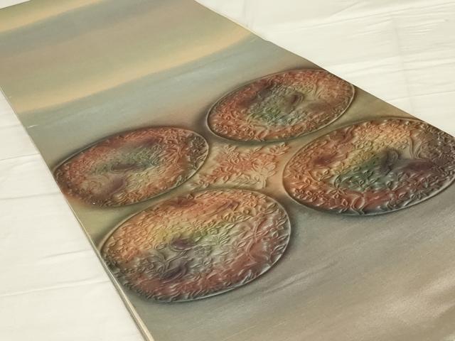 平和屋着物◎太鼓柄袋帯 花鳥丸文 正絹 逸品 AABF8257ou
