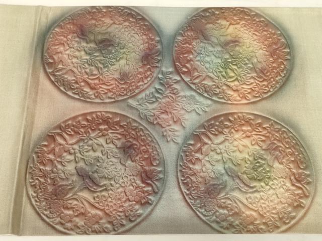 平和屋着物◎太鼓柄袋帯 花鳥丸文 正絹 逸品 AABF8257ou