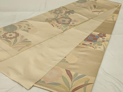 平和屋着物◎六通柄袋帯 流水草花文 金糸 正絹 逸品 AABF8258ou