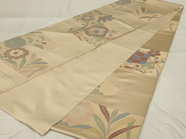 平和屋着物◎六通柄袋帯 流水草花文 金糸 正絹 逸品 AABF8258ou
