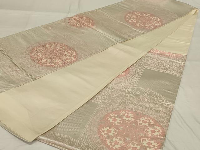 平和屋着物◎六通柄袋帯 洋花文 銀糸 正絹 逸品 AABF8259ou