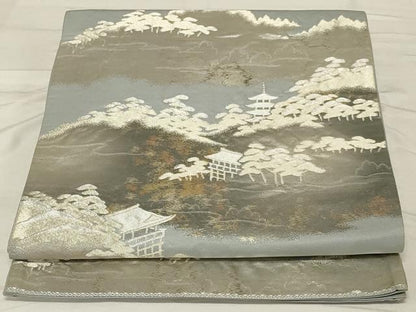 平和屋着物◎六通柄袋帯 風景文 金銀糸 正絹 逸品 AABF8261ou
