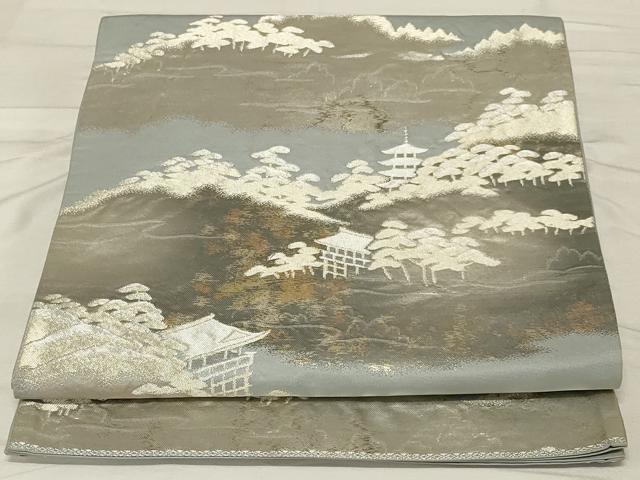 平和屋着物◎六通柄袋帯 風景文 金銀糸 正絹 逸品 AABF8261ou