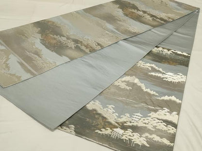 平和屋着物◎六通柄袋帯 風景文 金銀糸 正絹 逸品 AABF8261ou