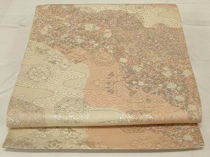 平和屋着物◎六通柄袋帯　霞花文　銀糸　正絹　逸品　AABF8263ou