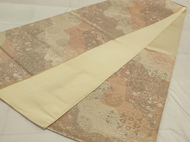 平和屋着物◎六通柄袋帯　霞花文　銀糸　正絹　逸品　AABF8263ou