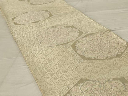 平和屋着物◎六通柄袋帯 唐織 亀甲花文 銀糸 正絹 逸品 AABF8264ou