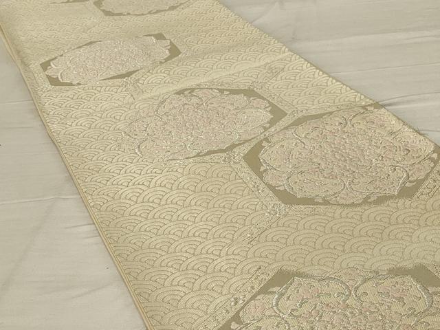 平和屋着物◎六通柄袋帯 唐織 亀甲花文 銀糸 正絹 逸品 AABF8264ou