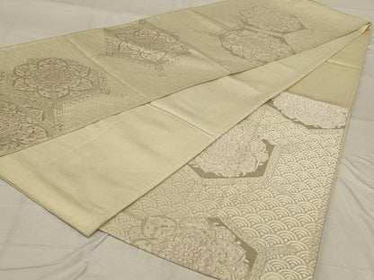 平和屋着物◎六通柄袋帯 唐織 亀甲花文 銀糸 正絹 逸品 AABF8264ou